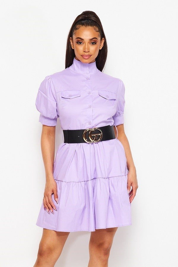 Short Sleeve Flare Dress with Versatile Belt Accessory