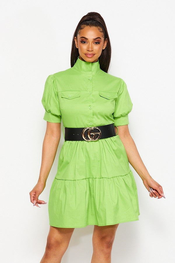 Short Sleeve Flare Dress with Versatile Belt Accessory