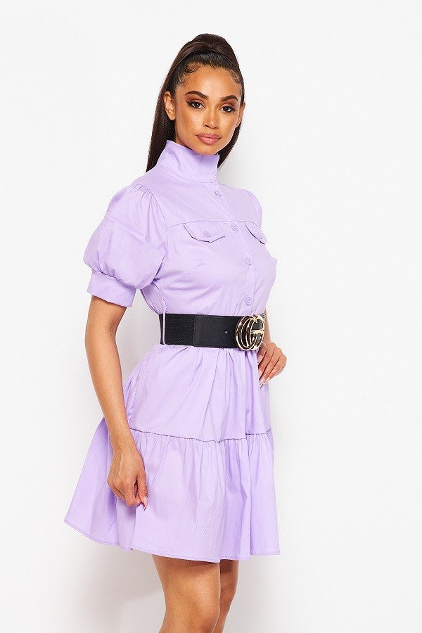 Short Sleeve Flare Dress with Versatile Belt Accessory