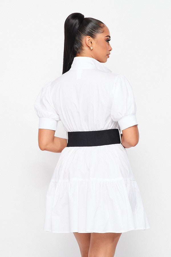 Short Sleeve Flare Dress with Versatile Belt Accessory
