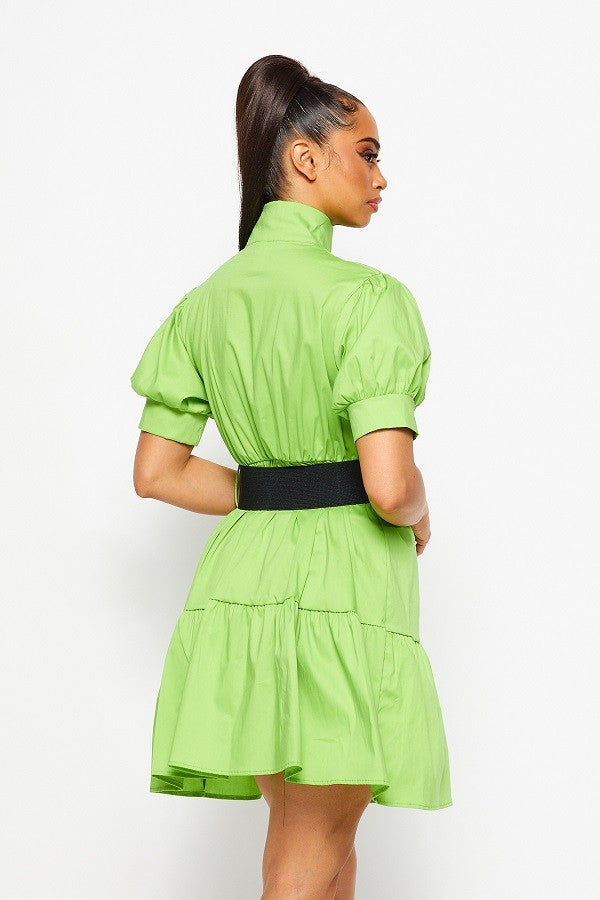 Short Sleeve Flare Dress with Versatile Belt Accessory