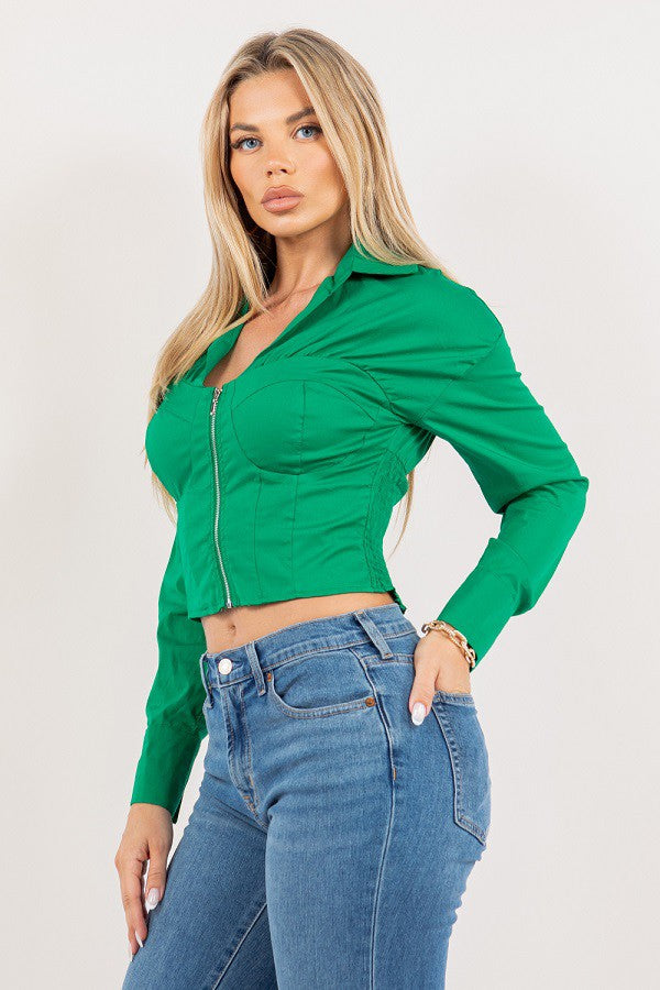 Vibrant Zip-Front Cropped Jacket in Bold Colors