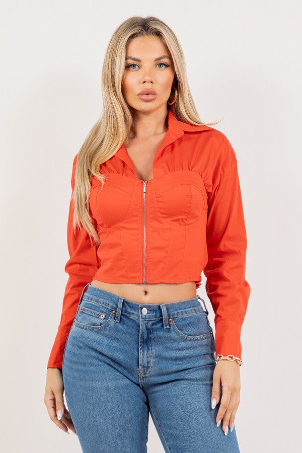 Vibrant Zip-Front Cropped Jacket in Bold Colors