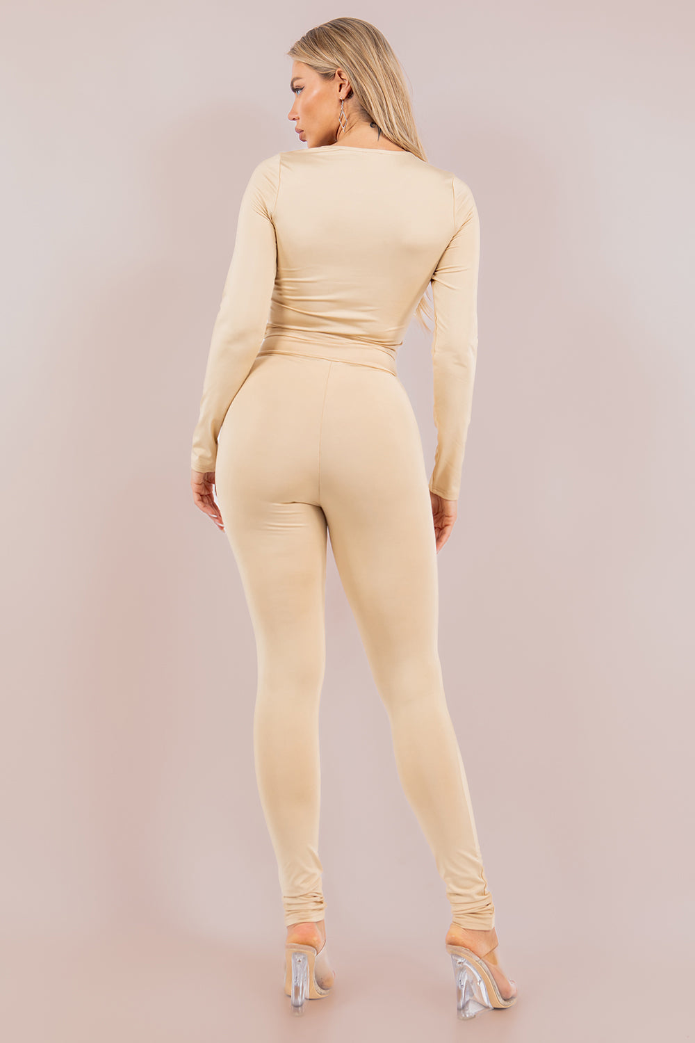PE-3771 Asymmetrical Embellished Stretch Pant Set Long Sleeve Crop and Skinny Pants