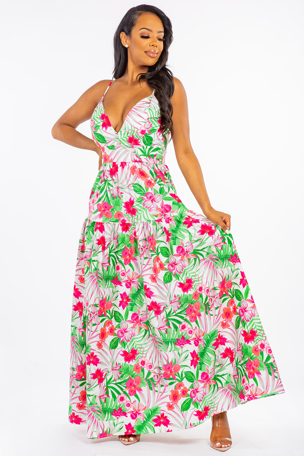 Spaghetti Strap Floral Printed Maxi Dress