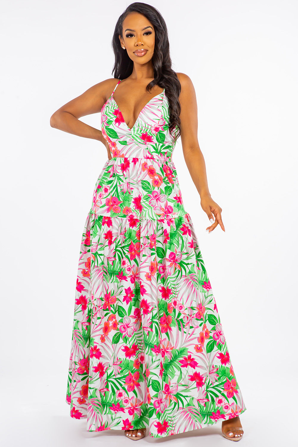 Spaghetti Strap Floral Printed Maxi Dress