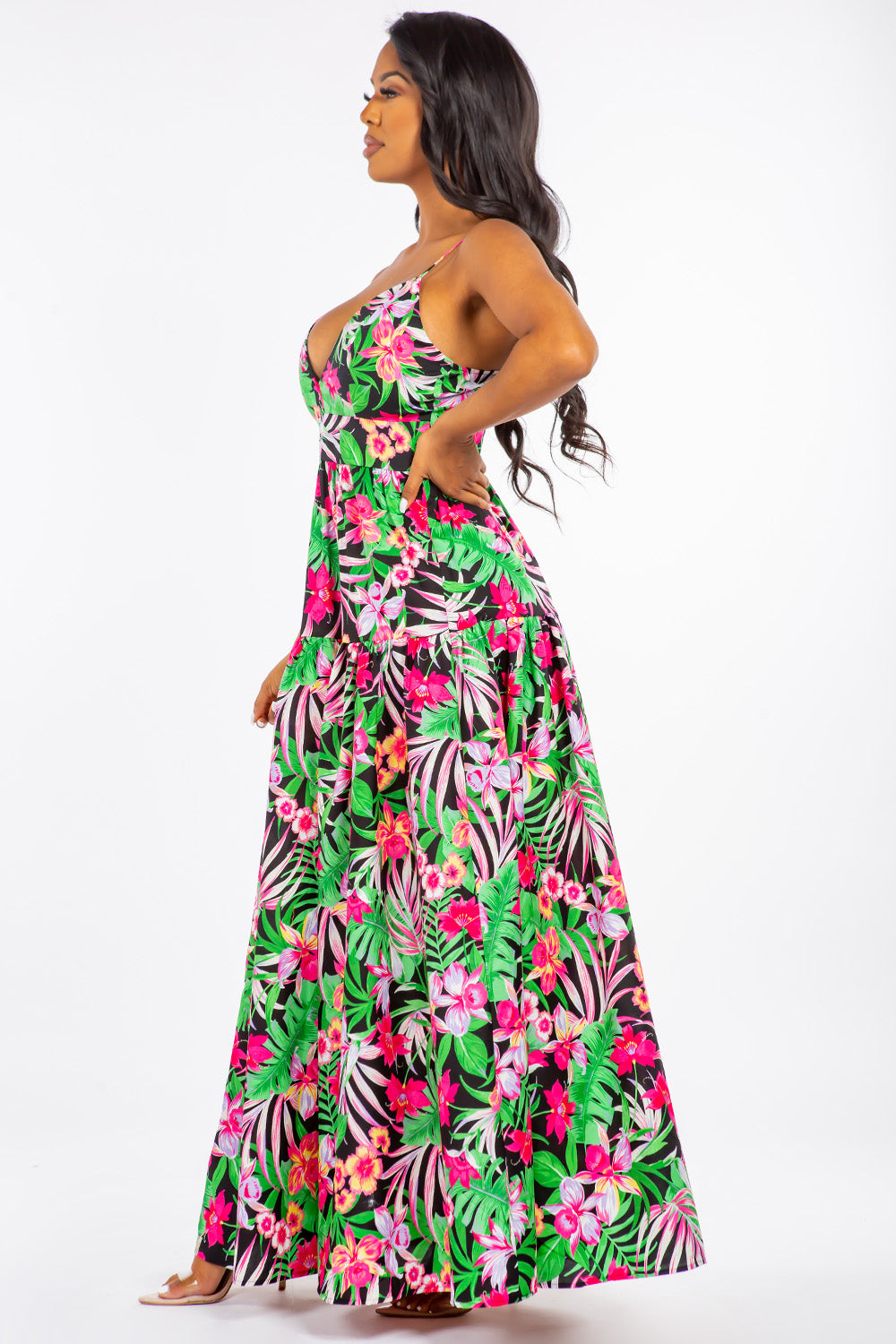 Spaghetti Strap Floral Printed Maxi Dress