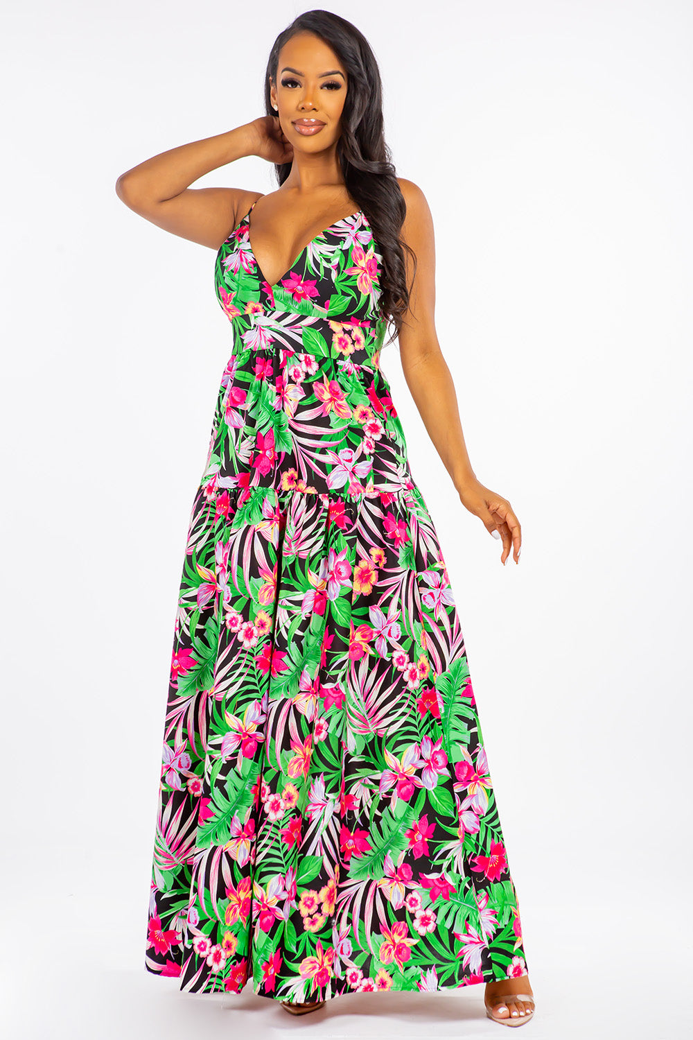 Spaghetti Strap Floral Printed Maxi Dress