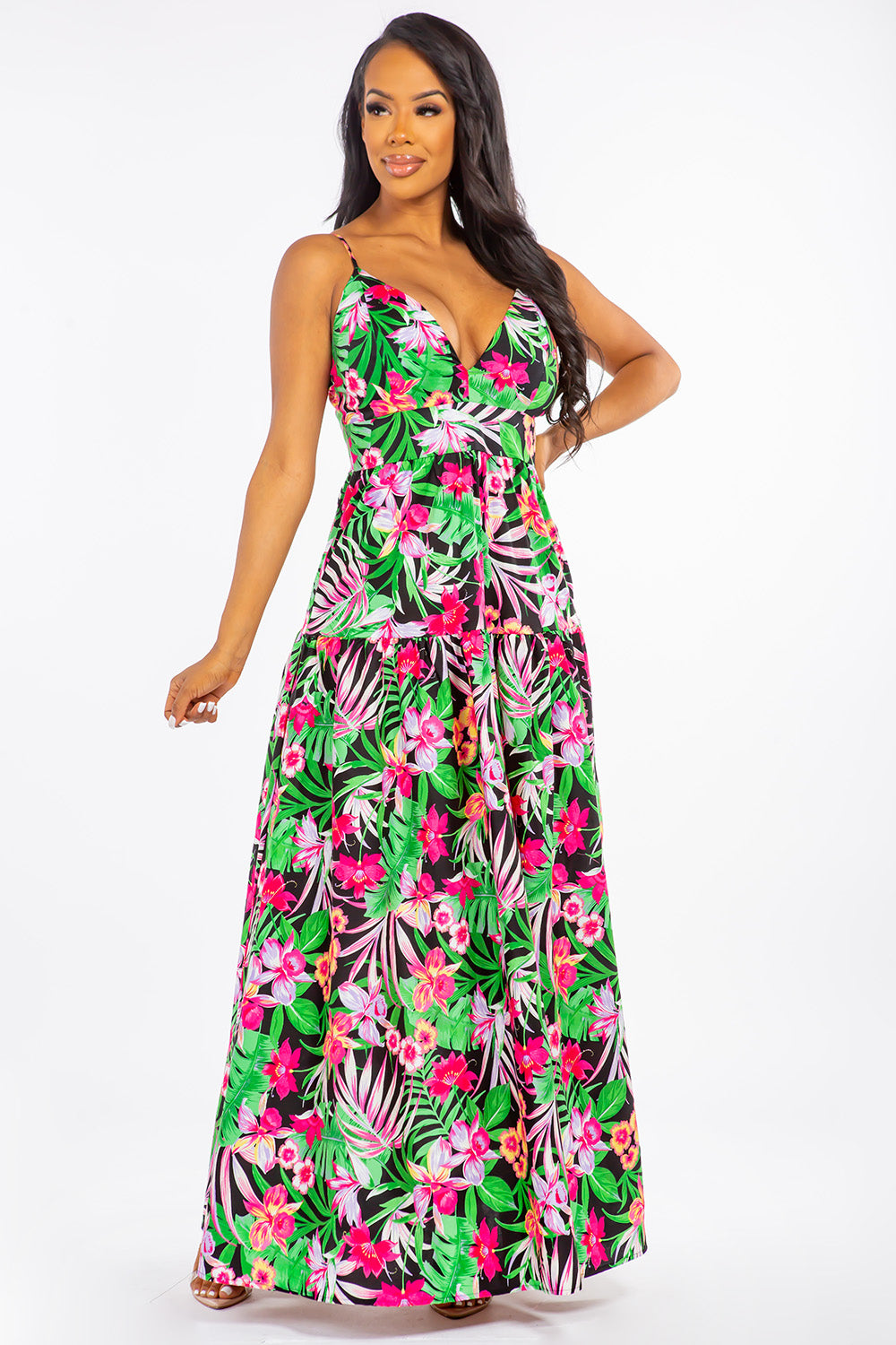 Spaghetti Strap Floral Printed Maxi Dress