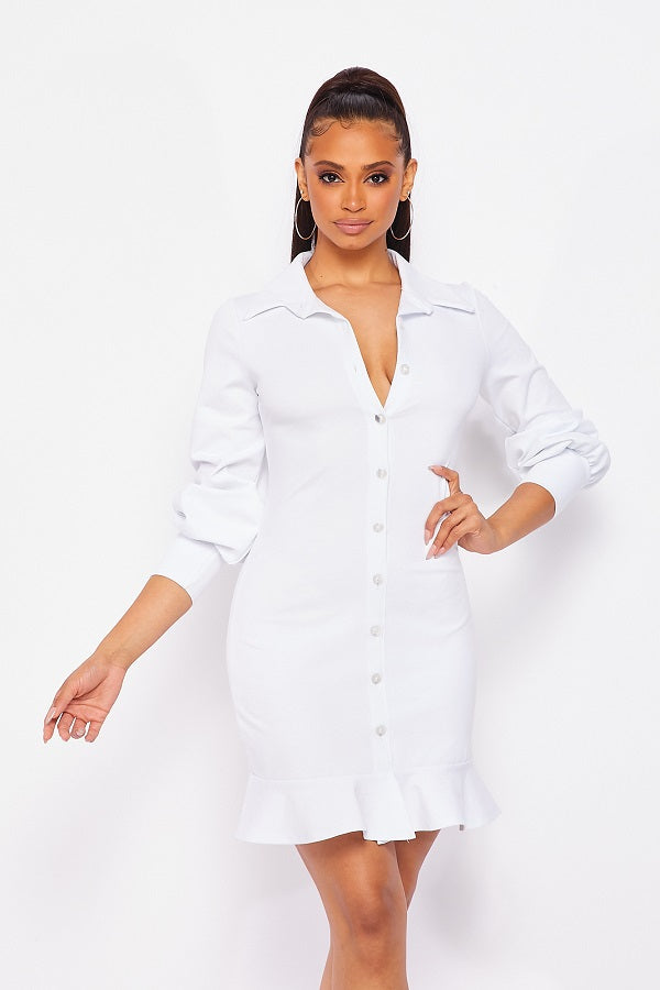 PE-3375 l LONG SLEEVE SHIRT DRESS