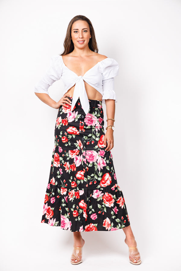 PE-2752/ FLORAL PRINT LONG SKIRT