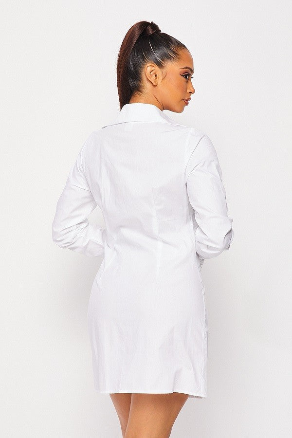 PE-3131 Cotton Classic Shirt Dress with Side Slits