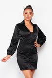 Sleek Satin Twill Button-Down Dress with Long Sleeves