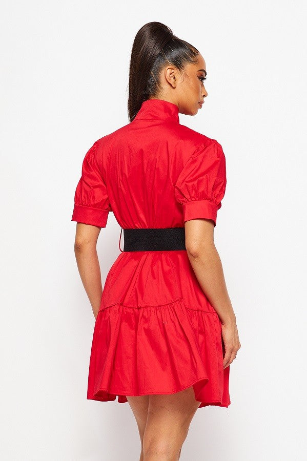 Short Sleeve Flare Dress with Versatile Belt Accessory