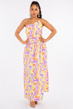 One-Shoulder Pucci-Print Maxi Dress with Open Cross-Back Design