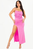 Cowl Neck Maxi Dress with Spaghetti Straps and Side Slit