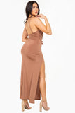Cowl Neck Maxi Dress with Spaghetti Straps and Side Slit