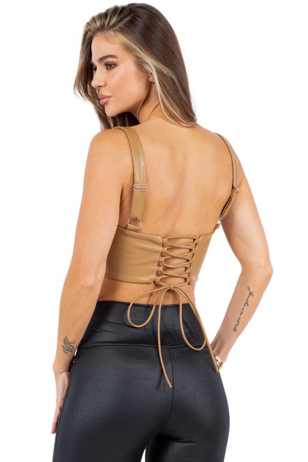 GM-23003 Faux Leather Corset with Tie-Back and Adjustable Straps