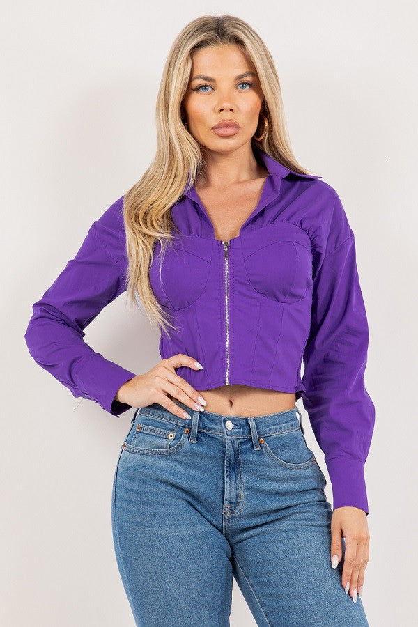 Vibrant Zip-Front Cropped Jacket in Bold Colors