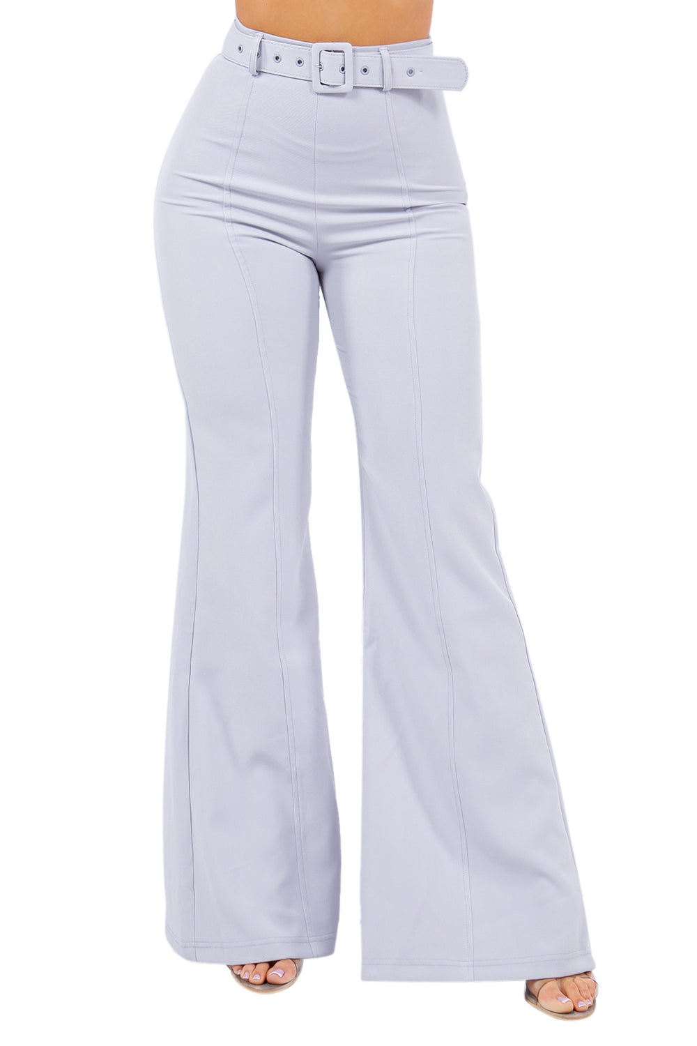 Women's High-Waisted Flared Pants with Belt