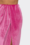 Velvet Long Skirt With Asymmetrical Slit and Elastic Waist