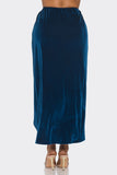 Velvet Long Skirt With Asymmetrical Slit and Elastic Waist