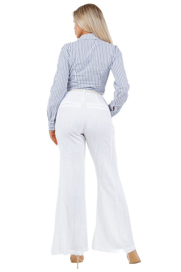 LINEN BELL BOTTOMS PANTS WITH ROPE BELT