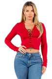 Lace-Up Long Sleeve Crop Top
