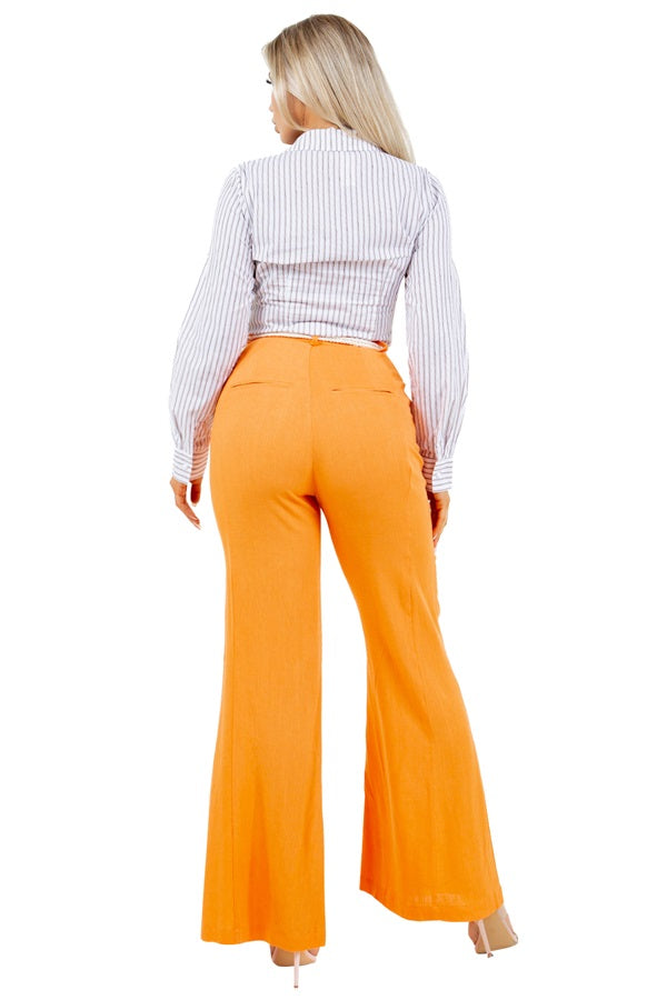 LINEN BELL BOTTOMS PANTS WITH ROPE BELT