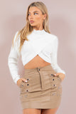 Contemporary Cross-Front Crop Top with Chic High-Waist Skirt
