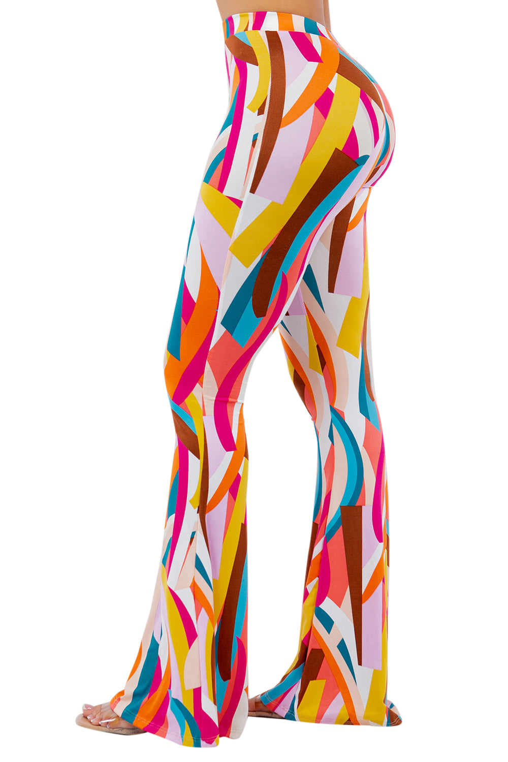 Multi Color Print Stretch Bell Bottoms Pants