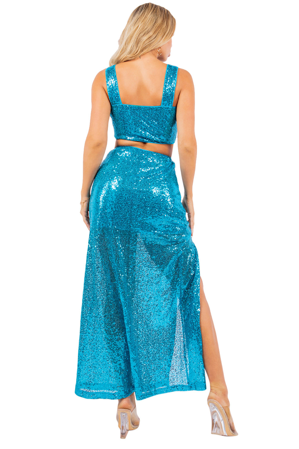 PE-3795 Elegant Sequined Evening Skirt Set with Side Slit