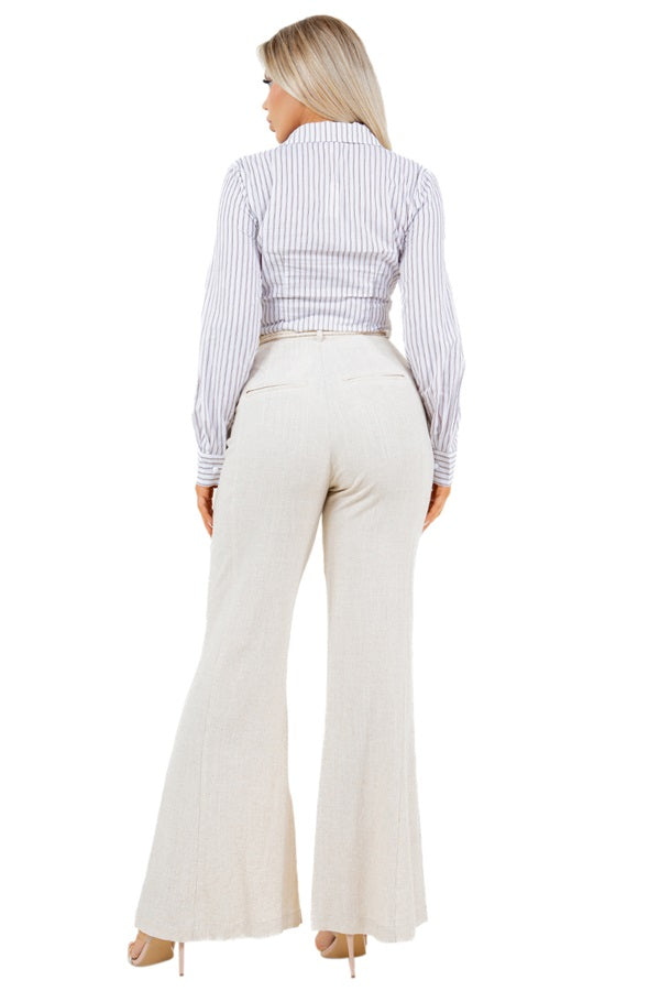 LINEN BELL BOTTOMS PANTS WITH ROPE BELT