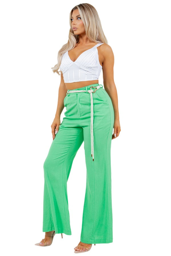 LINEN BELL BOTTOMS PANTS WITH ROPE BELT