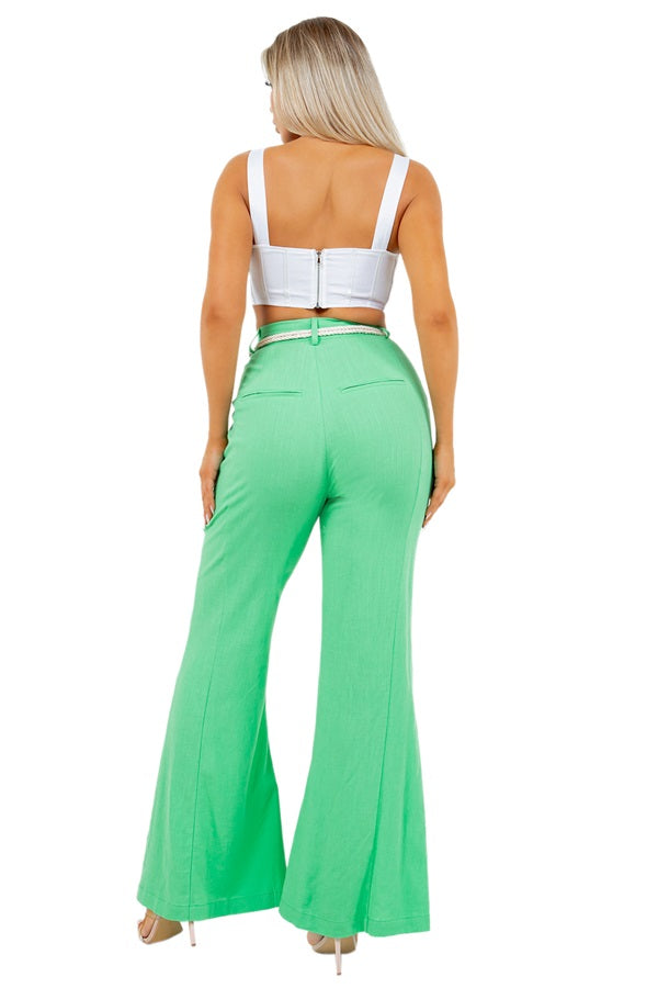 LINEN BELL BOTTOMS PANTS WITH ROPE BELT