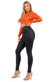 Black Stretch Leggings with Front Zipper