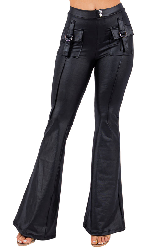 Bell Bottom Super Stretch Pants with Front Cargo Pockets