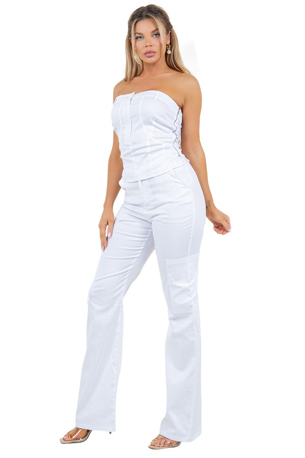 Strapless Bustier Top and Pocketed Pants Set.