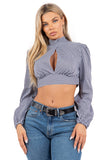 Checkered Open-Back Blouse with Elegant Bow
