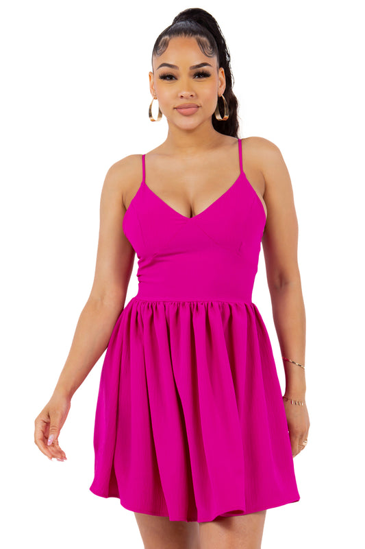 Women's Dress with V-Neck Design and Adjustable Spaghetti Strap
