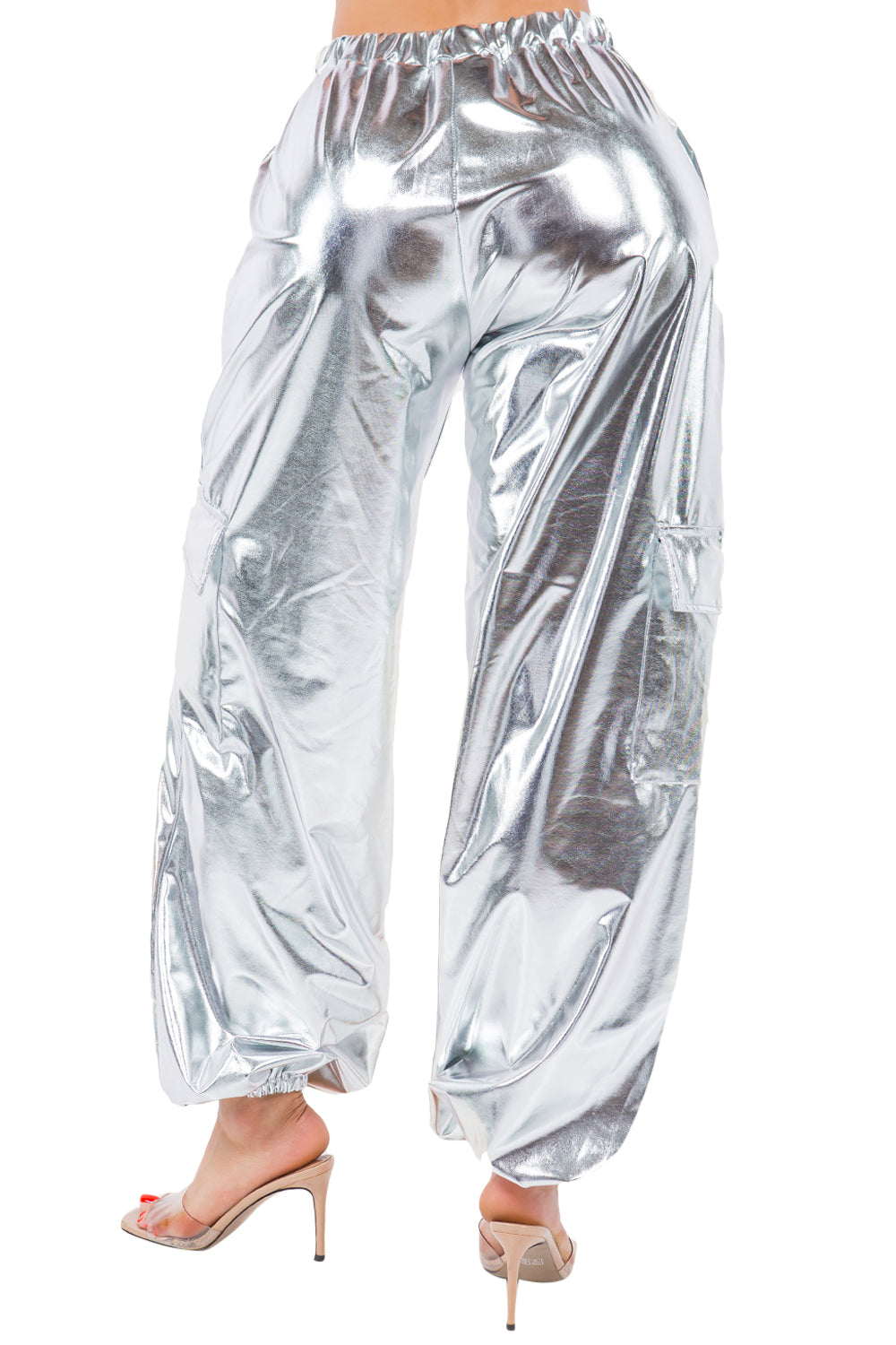 Glamorous Metallic Silver High-Waist Jogger Pants