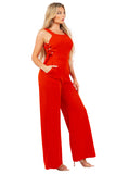 Wide Leg Jumpsuit with Lace-Up Sides and Zipper Back