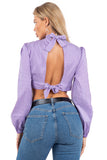 Checkered Open-Back Blouse with Elegant Bow