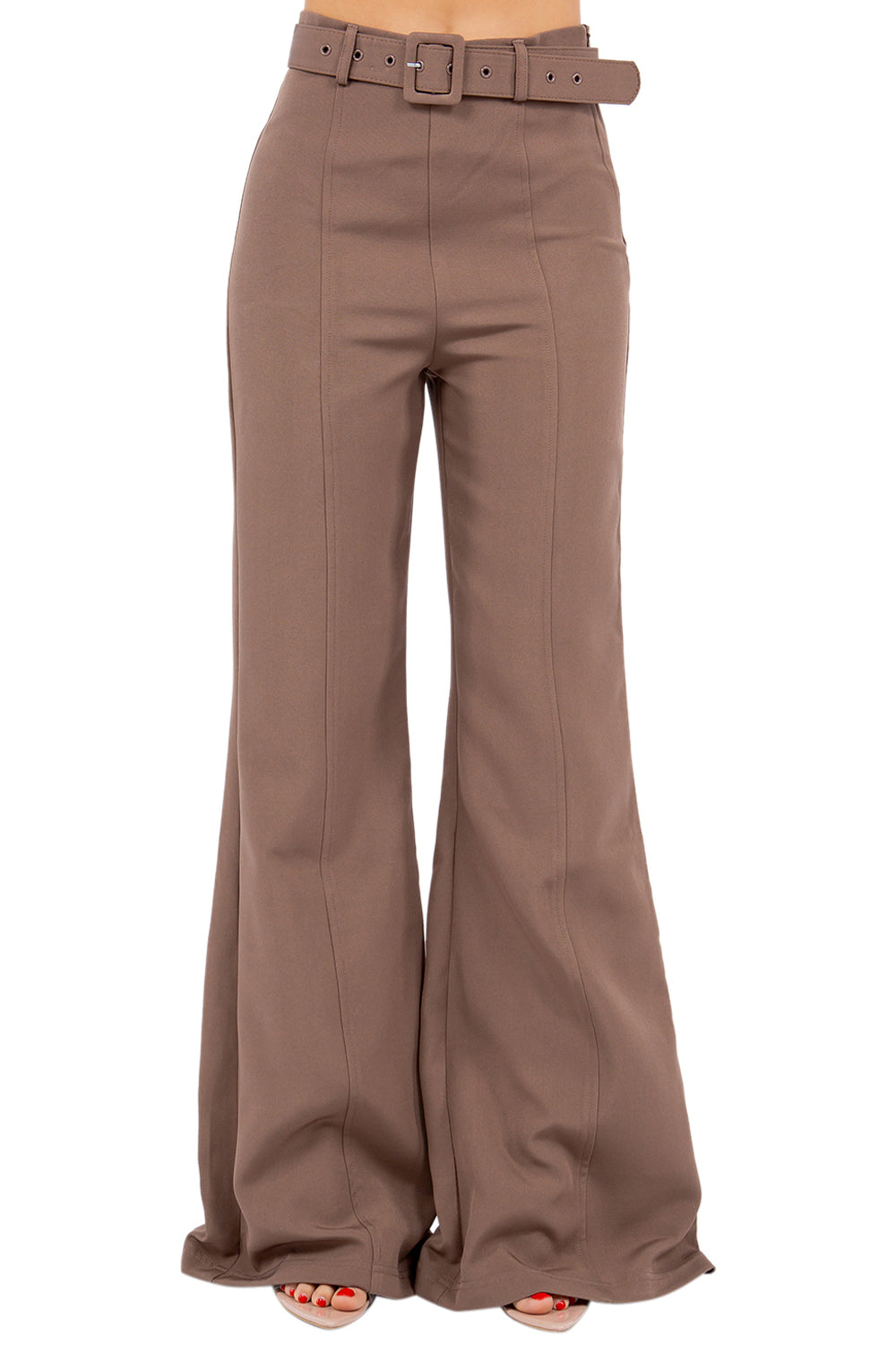 Women's High-Waisted Flared Pants with Belt