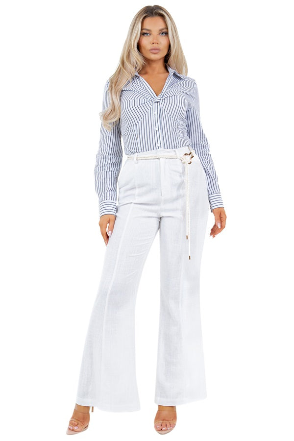 LINEN BELL BOTTOMS PANTS WITH ROPE BELT