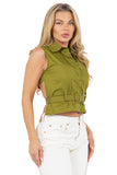 Button-Down Sleeveless Top with Belt